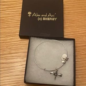 Alex & Ani Bead and Dragonfly Bangle Set Silver